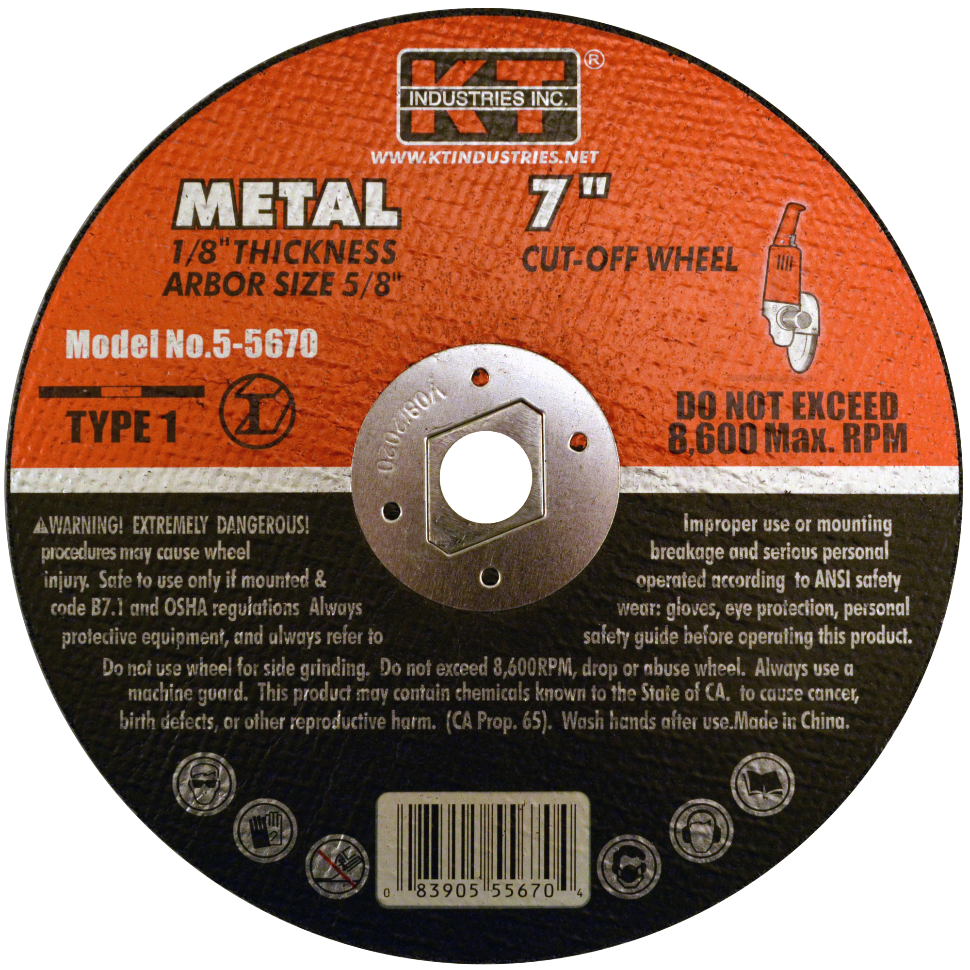 K-T Industries Metal Cutting Wheel — 7in. x 1/8in., 5/8in. Arbor, 8,700 RPM, 5-Pk., Model# 5-5670